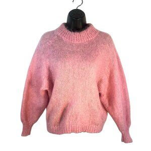 vtg 80's Woof Design L Pink Handmade Mohair Wool Pullover St.John Nfld Canada